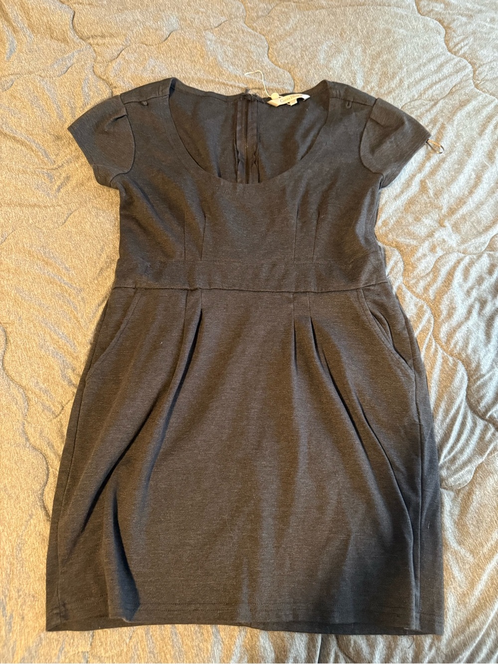 Costa Blanca Charcoal Scoop Neck Mini Dress w/ pockets
